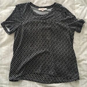 LOFT black/white patterned mixed media tee